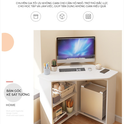 Bàn làm việc góc tường có chỗ để cây máy tính, bàn học sinh, bàn sinh viên, bàn văn phòng tiết kiệm diện tích - GP386