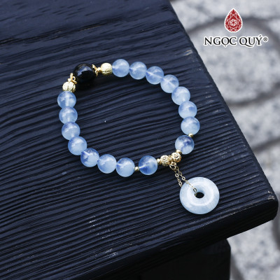 Vòng hải lam ngọc aquamarine phối đồng điếu charm bạc mạ vàng mệnh thủy, mộc - Ngọc Quý Gemstones