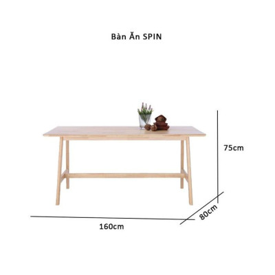 Bàn ăn SPIN kiểu đơn giản với gỗ tự nhiên nguyên khối cao cấp kèm gác chân tiện lợi, cạnh bàn được vát tròn an toàn