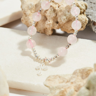 Vòng Tay Mân Côi Đá Thạch Anh Hồng Hạt 10mm, Ni 52 - Ngọc Quý Gemstones