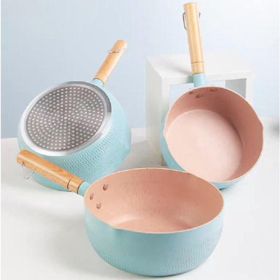 Chảo Chống Dính Caramic Đáy Lòng Sâu Size 18cm Tay Cầm Cán Gỗ