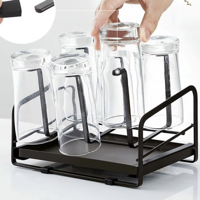Giá úp cốc hình chữ nhật kèm khay hứng nước sơn tĩnh điện đen chống rỉ - VD94