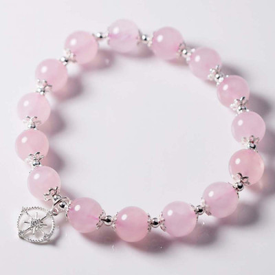 Vòng tay đá thạch anh hồng phối charm bánh xe mệnh hỏa, thổ - Ngọc Quý Gemstones