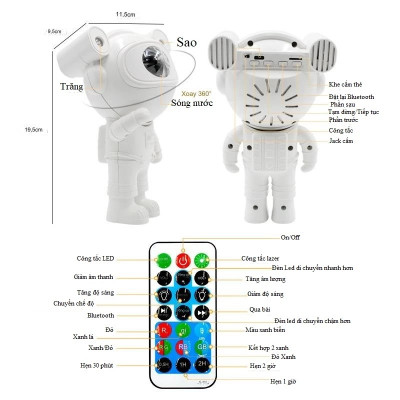Đèn Phi Hành Gia Có Kèm Loa bluetooth, Nháy Theo Nhạc, Remote Điều Khiển Thuận Tiện, Đèn Thiên Hà
