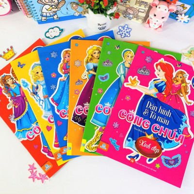 Sách - Combo 6 cuốn Dán hình và tô màu Công Chúa - ndbooks