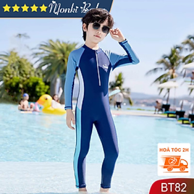 Bộ bơi liền quần dài Bé trai, áo dài tay chống nắng và tia UV, thun bơi lạnh co giãn 4 chiều, mềm mại thoáng mát, size từ 10-55kg | BT82