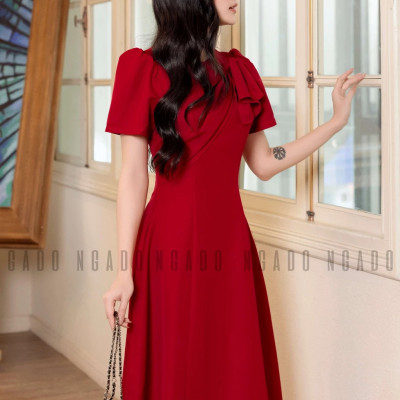 Đầm đỏ xoắn vai NGADO , đầm dự tiệc , đầm công sở