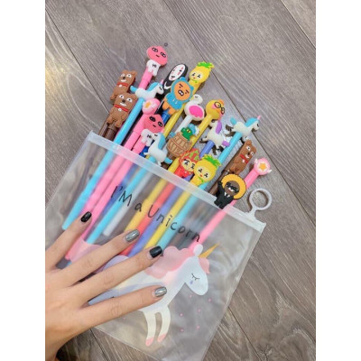 Set 20 bút mực gel mực xanh nắp hình thú dễ thương 