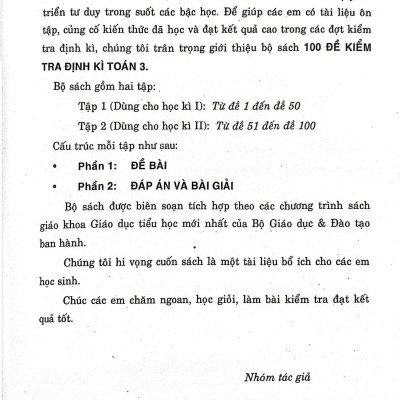 100 Đề Kiểm Tra Định Kỳ Toán 3 - Tập Một (Biên Soạn Theo Chương Trình Giáo Dục Phổ Thông Mới)