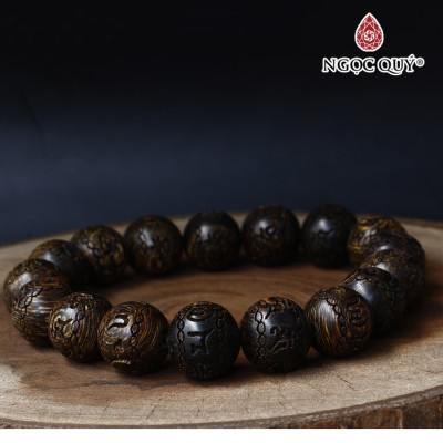 Vòng trầm sánh tròn khắc lục tự minh chú 12mm - Ngọc Quý Gemstones