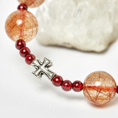 Vòng Chuỗi Mân Côi Đá Thạch Anh Tóc Đỏ hạt đá 12mm, ni 52mm - Ngọc Qúy Gemstones
