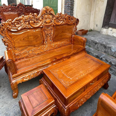 Bộ bàn ghế hoàng gia Louis vách trơn gỗ gõ đỏ 6 món ( Anh Văn - Thuận Thành,Bắc Ninh )