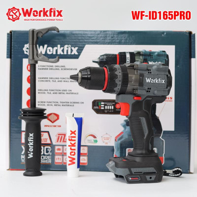 Máy Khoan 3 Chức Năng 165N.m Workfix - WF-ID165PRO - Đầu Kẹp 13mm Auto Lock - Anti Kickback - Có Tạo Xung Vô Cấp - Tính Năng Eco-Tubo  - Brushless Motor - Chân Pin Phổ Thông - 2 Pin 15 Cell - Có Tay Cầm Trợ Lực 