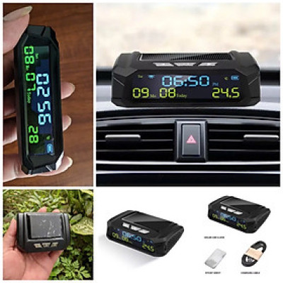 Đồng Hồ Gắn Ô Tô 3in1 Năng Lượng Mặt Trời Mẫu Mới: Báo Giờ, Ngày Tháng, Nhiệt Độ - Màn Hình LED Đa Năng Cực Tiện