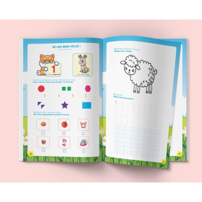 Sách- Cùng bé Chinh Phục Toán Học phiên bản mới 100 trang dành cho bé 4-6 tuổi (Song ngữ Việt Anh)