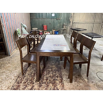 Bàn ghế ăn gỗ sồi cao cấp (bàn 160cm mặt bàn cải trắng+6 ghế tựa lưng thấp)