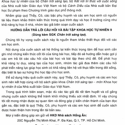 Hướng Dẫn Trả Lời Câu Hỏi Và Bài Tập Khoa Học Tự Nhiên 9 (Dùng Kèm SGK Chân Trời Sáng Tạo) - HA