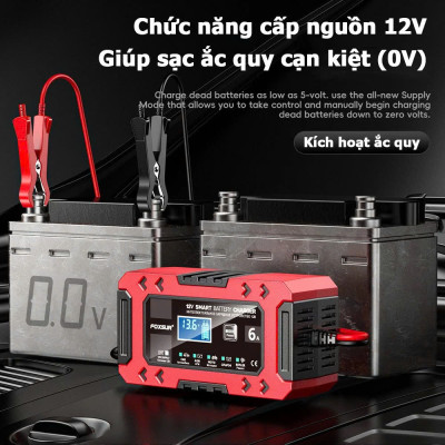 Bộ Sạc FOXSUR 6A Hàng Nhật – Sạc Ắc Quy Thông Minh 10 Bước, Bảo Vệ An Toàn Tuyệt Đối , đèn trang trí đồng hồ treo tường