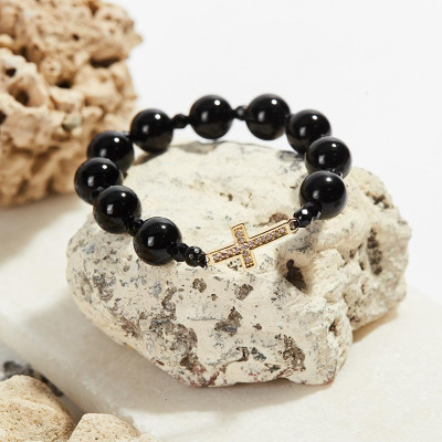Vòng Tay Mân Côi Đá Obsidian Hạt 10mm, Ni 52 - Ngọc Quý Gemstones