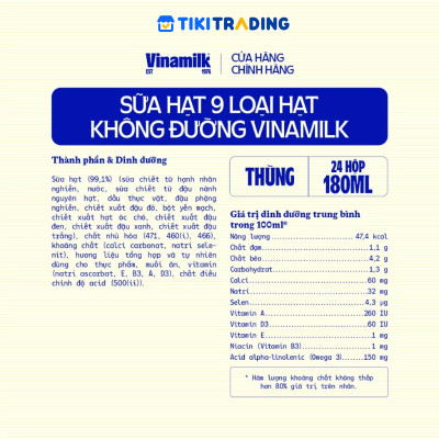 Thùng 24 hộp sữa 9 loại hạt không đường Vinamilk Super Nut 180ml