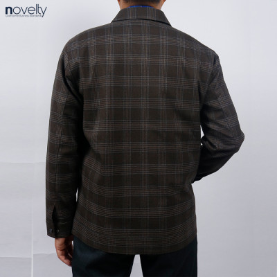 Áo Jacket nam 2 lớp cổ bẻ Novelty Casual caro nhỏ nâu đậm NJKMCNMT3B2305302