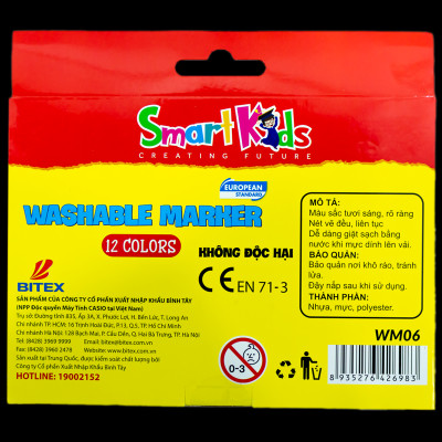 BÚT LÔNG MÀU 2 ĐẦU RỬA ĐƯỢC - SMART KIDS WM06 (12 màu/hộp)