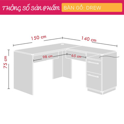 Bàn máy tính chữ L kết hợp tủ lưu trữ SMLIFE Drew