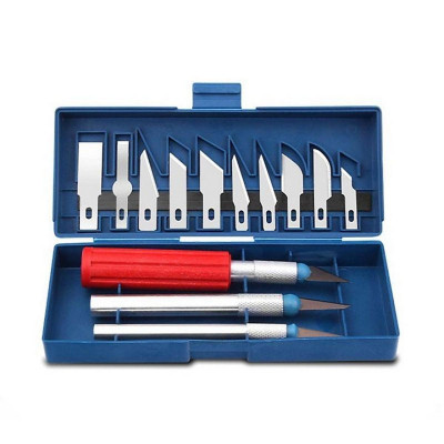 Bộ Dao Trổ 13 Lưỡi+ 3 Cán Dao Inox Chống Trơn Chuyên Dụng Khắc Tỉa Thủ Công