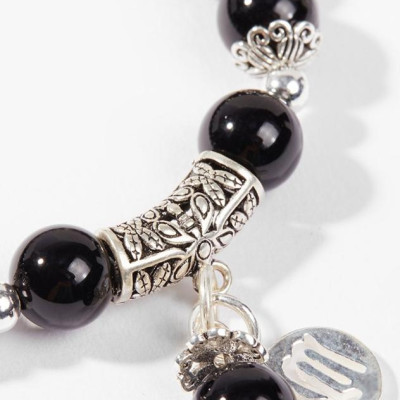 Vòng Tay Phong Thủy Đá Obsidian Phối Charm Cung Hoàng Đạo Xử Nữ (8mm) Mệnh Thủy, Mộc Ngọc Quý Gemstones