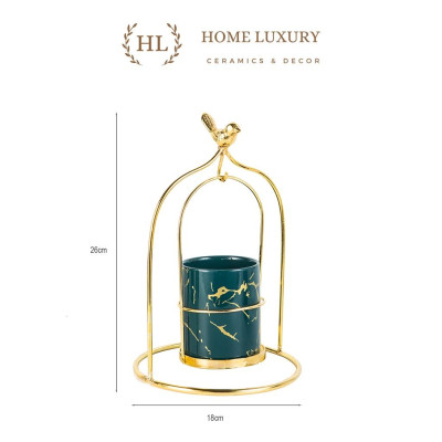 Giỏ Đựng Thìa Nĩa Xanh Cổ Vịt | Hũ Sứ Cắm Hoa Decor | Lẵng Xanh Sứ Vân Đá Lồng Chim Xu Hướng 2022 Có Lỗ Thoát Nước