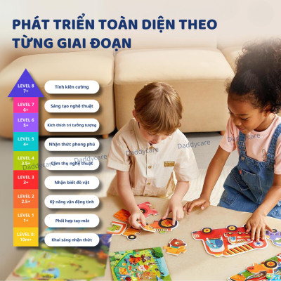 Đồ chơi xếp hình cho bé Level up Level 4 chủ đề khủng long Mideer puzzles