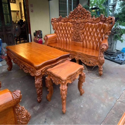 Bộ Bàn Ghế Hoàng Gia 6 Món Vách Trám Gỗ Gõ Đỏ