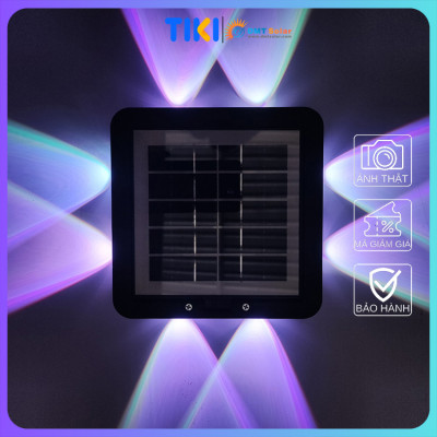 Đèn ốp tường hắt tường 4 đầu 8 tia năng lượng mặt trời HT08-RGB