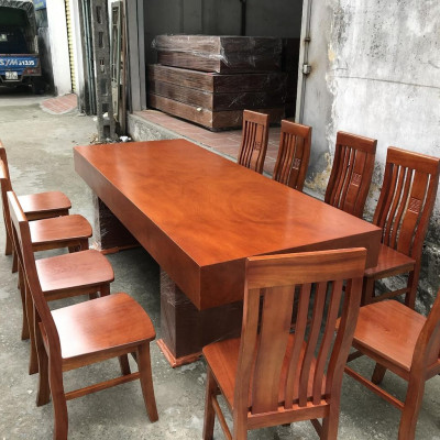 Bàn Ăn Đóng Hộp 10 Ghế Đục Chữ Thọ Cân Gỗ Hương Đá