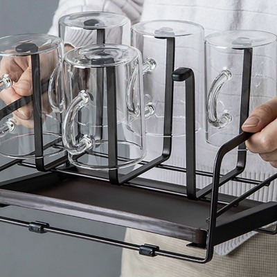 Giá úp cốc hình chữ nhật kèm khay hứng nước sơn tĩnh điện đen chống rỉ - VD94
