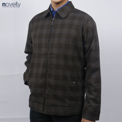 Áo Jacket nam 2 lớp cổ bẻ Novelty Casual caro nhỏ nâu đậm NJKMCNMT3B2305302