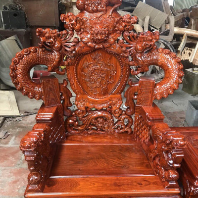 Bộ Bàn Ghế Gỗ Phòng Khách Nghê Đỉnh Bát Tiên Gỗ Cẩm Vàng 10 món Tay Khuỳnh