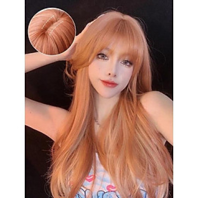 Tóc giả cam thẳng light trắng cao cấp