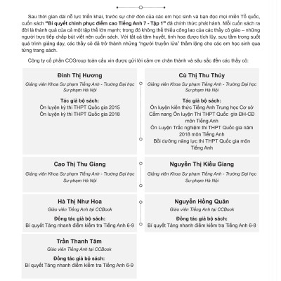 Bí quyết chinh phục điểm cao Tiếng Anh 7 tập 1 - Tuyệt chiêu học ngôn ngữ mới cực dễ như tiếng mẹ đẻ - Chinh phục điểm 10 hoàn hảo mọi kì thi - NXB Đại học Quốc gia Hà Nội