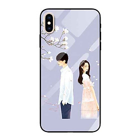 Ốp lưng kính cường lực cho iPhone Xs Max Nền Cặp Đôi Nền Tím - Hàng Chính Hãng