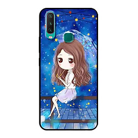Ốp Lưng in cho Vivo Y15 Mẫu Nàng Che Dù nền Xanh - Hàng Chính Hãng