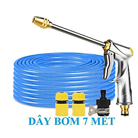 Vòi Xịt️Evoucher Bộ dây vòi xịt nước rửa xe, tưới cây , tăng áp 3 lần, loại 7m, 10m 206701-2 đầu đồng,cút +  đai