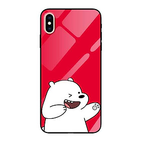 Ốp lưng kính cường lực cho iPhone Xs Max Nền Gấu Trắng Nền Đỏ - Hàng Chính Hãng