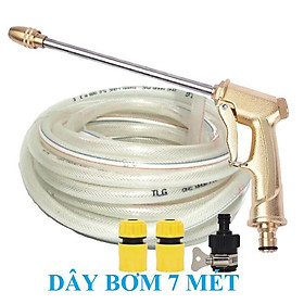 Bộ dây vòi xịt nước rửa xe, tưới cây . tăng áp 3 lần, loại 7m, 10m 206701-3 đầu đồng,cút,nối đen+ tặng móc khoá