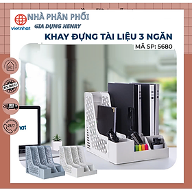Khay đựng tài liệu văn phòng, giấy A4 Việt Nhật (MS: 5680) – Khay đựng sách vở, đồ dùng học tập 3 ngăn tiện ích