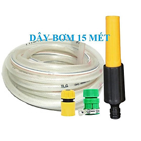 Vòi Xịt️Evoucher Bộ dây vòi xịt nước rửa xe, tưới cây , tăng áp 3 lần, loại 15m 206701 đầu đồng,cút+ đai