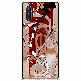Ốp lưng in cho Samsung Note 10 Plus Mẫu Mèo Cành Hoa Đào