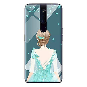 Ốp kính cường lực cho Oppo F11 Pro Cô Gái Nền Xanh - Hàng chính hãng