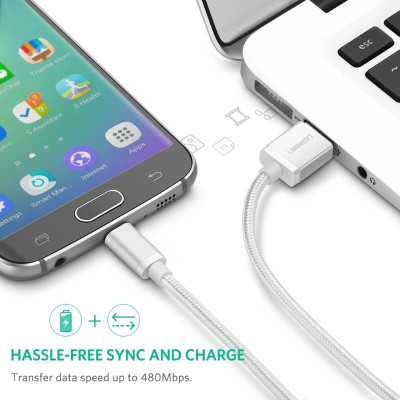 Ugreen UG30656US134TK 1.5M màu Trắng Cáp sạc truyền dữ liệu USB 2.0 sang MICRO USB đầu mạ vàng - HÀNG CHÍNH HÃNG