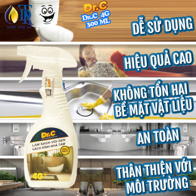 Tẩy Cặn Canxi Nhà Tắm,Tẩy Vách Kính Vòi Sen Inox,Tẩy Ố Vàng Nhà Vệ Sinh Lavabo,Tẩy Rỉ Sét Inox-4G Dr.C 300ml